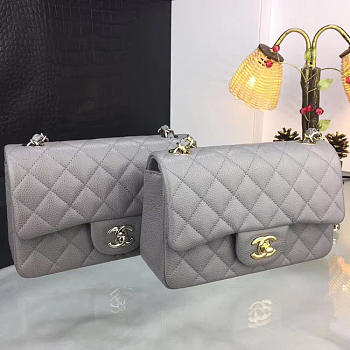 Chanel Classic Flap Bag Grey Caviar Leather Sliver&Gold Hardware 20cm 