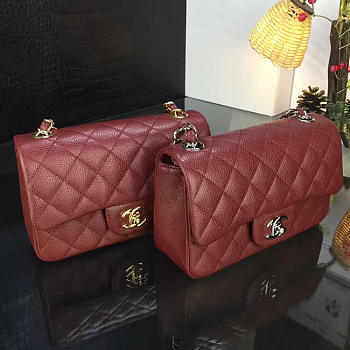 Chanel Classic Flap Bag Caviar Leather Sliver&Gold Hardware Red 20cm 