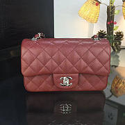 Chanel Classic Flap Bag Caviar Leather Sliver&Gold Hardware Red 20cm  - 3