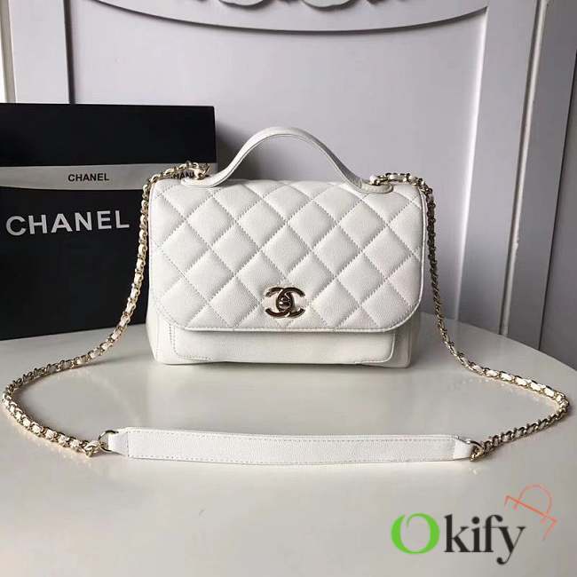 Chanel Flap Bag with Top Handle Grained Calfskin & Gold-Tone Metal White 23cm - 1