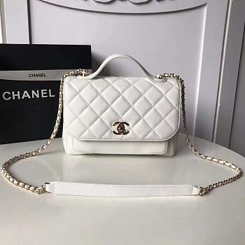 Chanel Flap Bag with Top Handle Grained Calfskin & Gold-Tone Metal White 23cm
