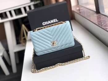 Chanel Lambskin V-type chain bag 19 light blue 