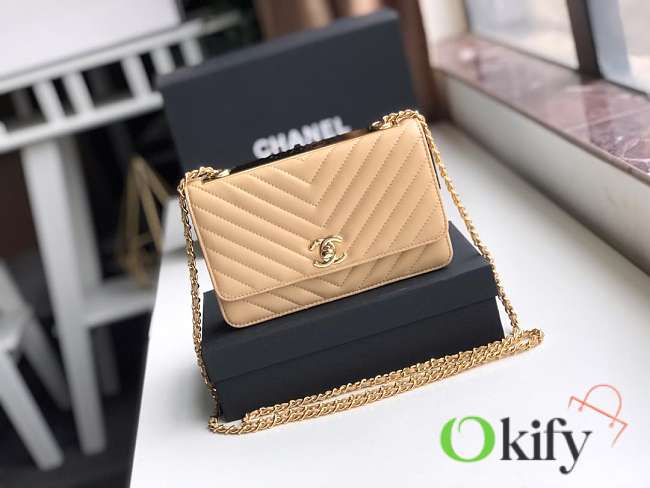 Chanel Lamskin V-Type Chain Bag 19 Beige  - 1