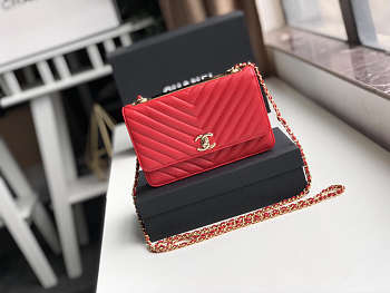 Chanel Lambskin V-Type Chain Bag 19 Red