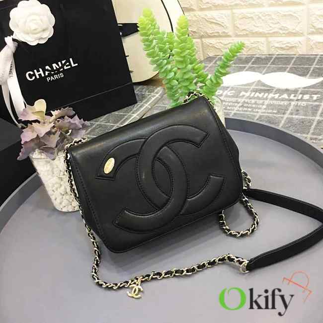 Chanel Sheepskin Small Square Bag Black 18.5cm - 1