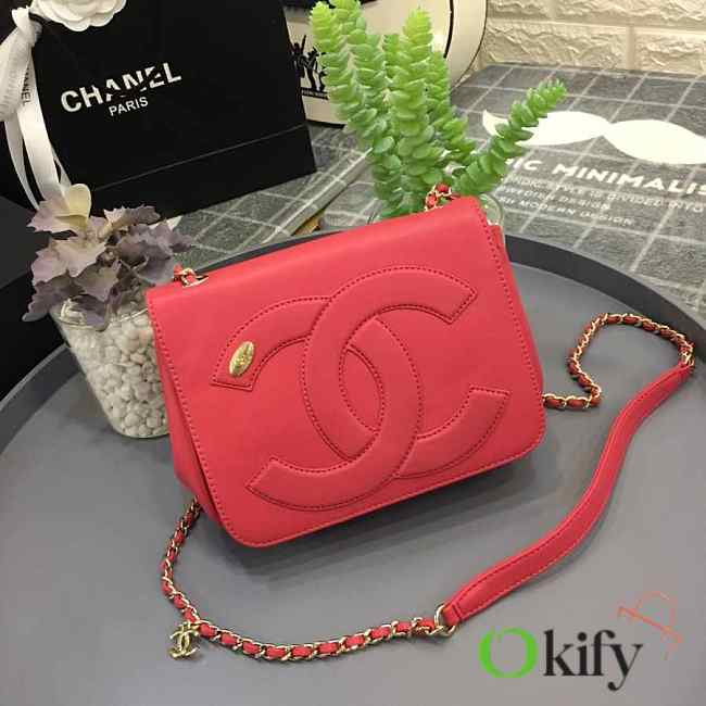 Chanel Sheepskin Small Square Bag Red 18.5cm - 1