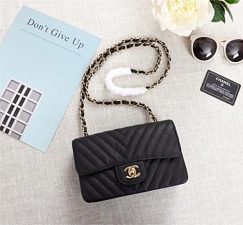 Chanel Classic Flap Bag Caviar Leather Sliver&Gold Hardware 20cm Black