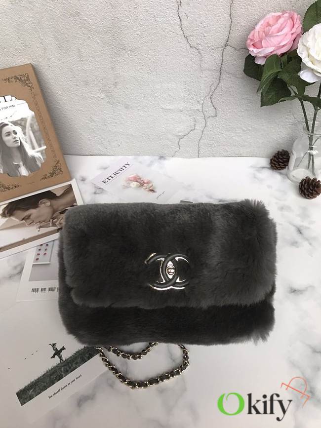 CHANEL WOC Mink hair bag A69900 gray 23cm - 1