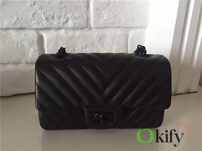 Chanel Lambskin Chevron Quilted 20cm Flap Black Bag - 1