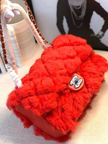 Chanel new style Lamb hair flip bag red 25cm