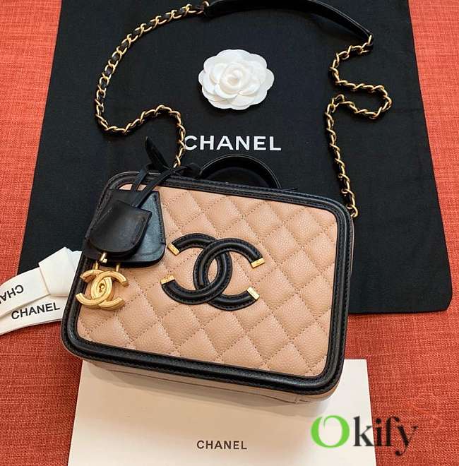 Chanel Chain Vanity Case Black Beige 21cm - 1