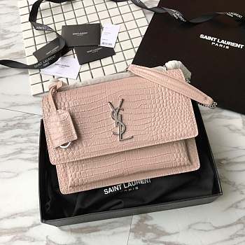 YSL Sunset Chain Pink 17 Crocodile Embossed Shiny Leather 4846