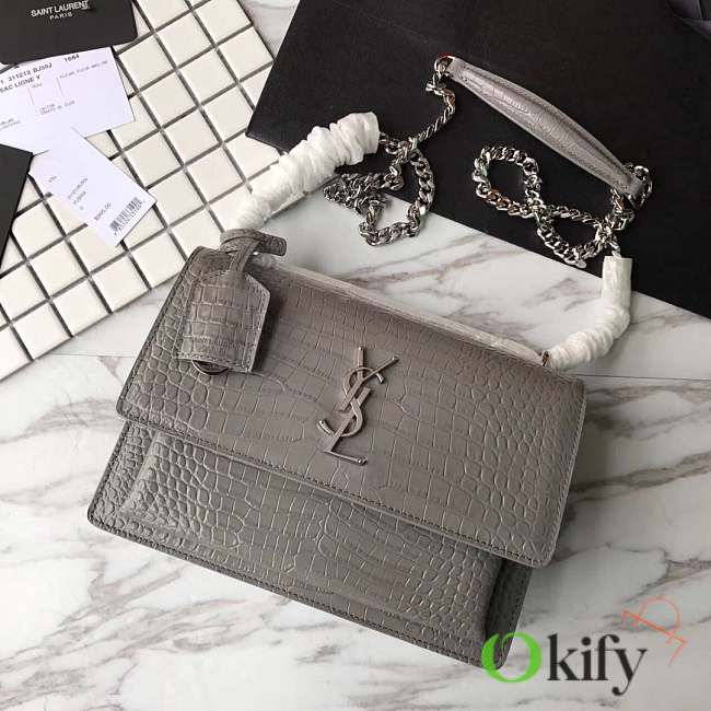 YSL Sunset Chain Gray 17 Crocodile Embossed Shiny Leather 4858 - 1