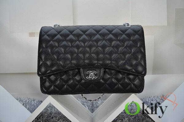 Chanel Flap Bag Maxi 33 black lambskin silver hardware - 1