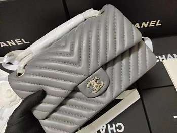 Chanel Lambskin Chevron Quilted Flap Bag Grey with sliver hardware 30cm 