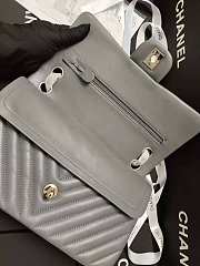 Chanel Lambskin Chevron Quilted Flap Bag Grey with sliver hardware 30cm  - 4