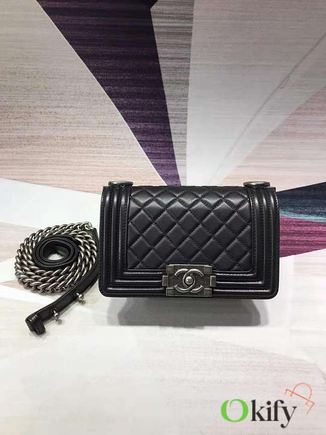 Chanel matte boy bag 20cm black with sliver hardware 20cm - 1