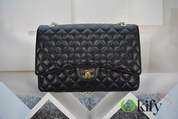Chanel Flap Bag Maxi 33 black lambskin gold hardware - 1