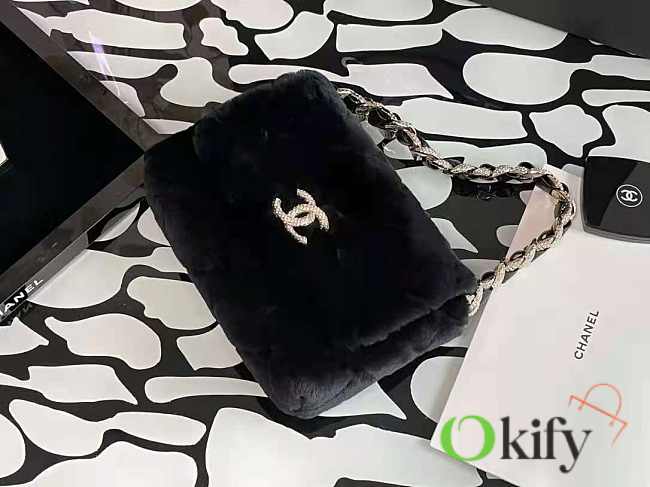 Chanel flap with diamonds strap mink hair black 23cm - 1