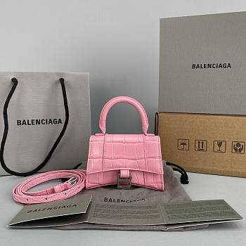Balenciaga Hourglass Mini Handle Bag Crocodile Pink 92941 14cm
