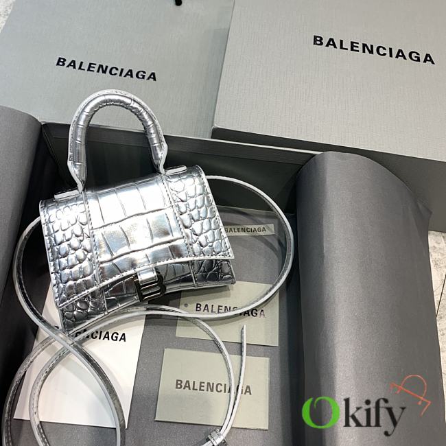 Balenciaga Hourglass Mini Handle Bag Crocodile Silver 92941 14cm - 1