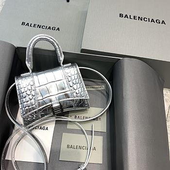 Balenciaga Hourglass Mini Handle Bag Crocodile Silver 92941 14cm