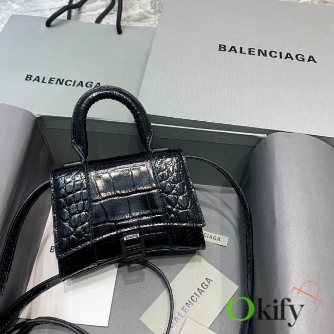 Balenciaga Hourglass Mini Handle Bag Crocodile Black 92941 14cm - 1