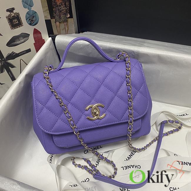 Chanel Mini Flap Bag 19 Top Handle Grained Calfskin Purple 93749  - 1