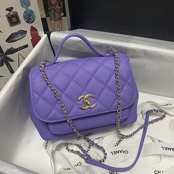 Chanel Mini Flap Bag 19 Top Handle Grained Calfskin Purple 93749 