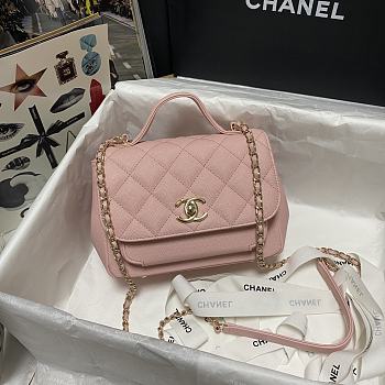 Chanel Mini Flap Bag 19 Top Handle Grained Calfskin Pastel Pink 93749 