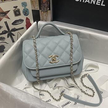 Chanel Mini Flap Bag 19 Top Handle Grained Calfskin Pastel Blue 93749