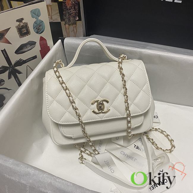 Chanel Mini Flap Bag 19 Top Handle Grained Calfskin White 93749 - 1