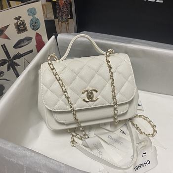 Chanel Mini Flap Bag 19 Top Handle Grained Calfskin White 93749