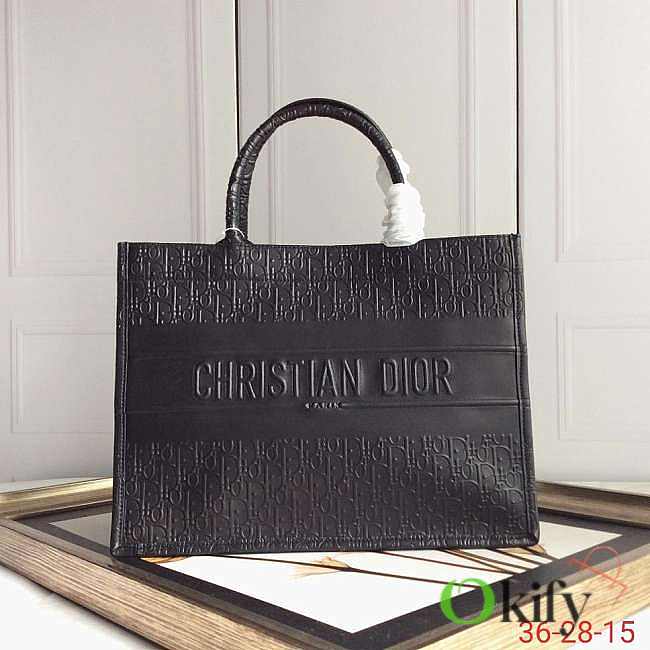 Dior book tote 36 embossed leather black  - 1