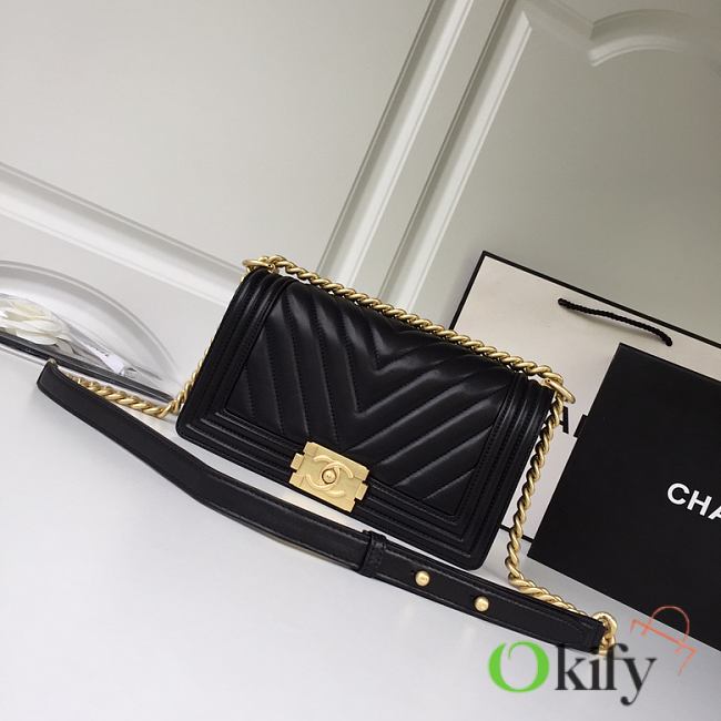 Chanel Leboy Chevron 25 Gold Hardware Black Calfskin 67086 - 1