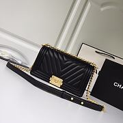 Chanel Leboy Chevron 25 Gold Hardware Black Calfskin 67086 - 1