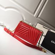 Chanel Leboy Chevron 25 Gold Hardware Red Calfskin 67086 - 6