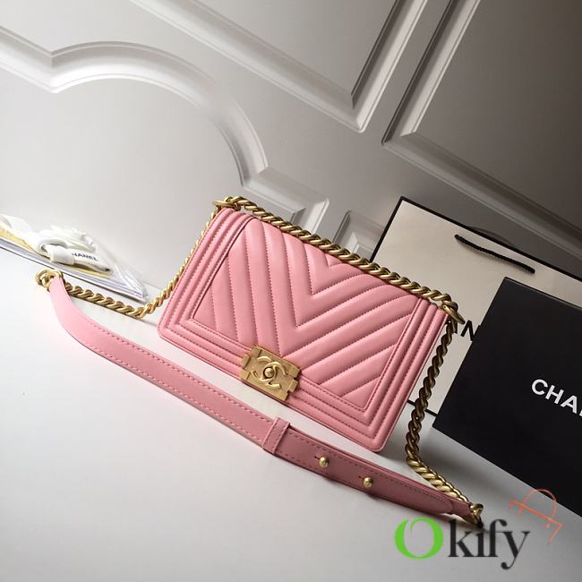 Chanel Leboy Chevron 25 Gold Hardware Pink Calfskin 67086 - 1