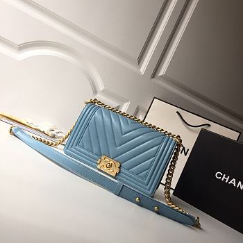 Chanel Leboy Chevron 25 Gold Hardware Blue Calfskin 67086