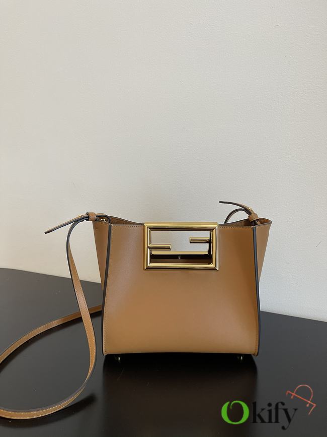 Fendi way F buckle handbag brown leather 551 20cm - 1