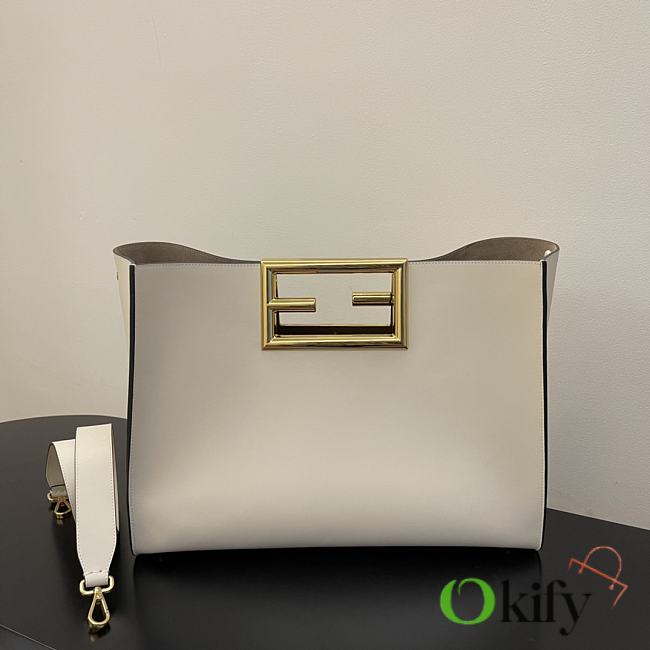 Fendi way F buckle handbag white leather 552 40cm - 1