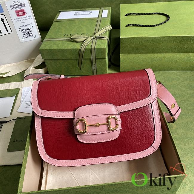 Gucci Horsebit Red and Pink Leather 25 Shoulder Bag 602204 - 1
