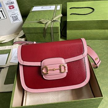 Gucci Horsebit Red and Pink Leather 25 Shoulder Bag 602204