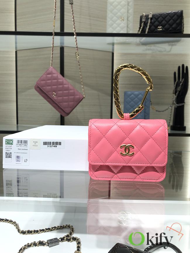 Chanel Card Holder Pink Lambskin 11 Gold Jewel Hook AP2397 - 1