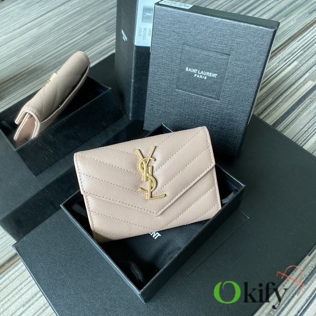 YSL Purse Beige Leather Gold Buckle A026K 13.5cm - 1