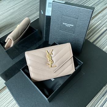 YSL Purse Beige Leather Gold Buckle A026K 13.5cm