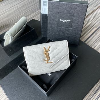 YSL Purse White Leather Gold Buckle A026K 13.5cm