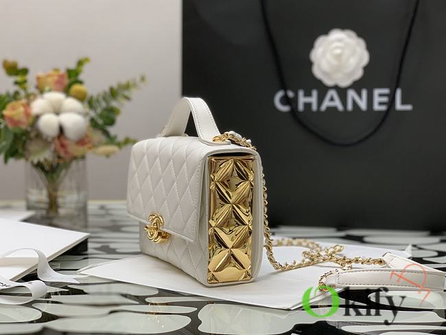 Chanel Top Handle Lambskin 17 Black and Gold 99105  - 1