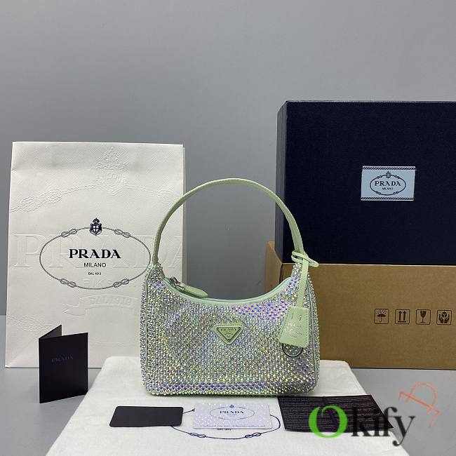 Bagsall Prada Crystal Hobo 22 Shoulder Bag Green 6641 - 1