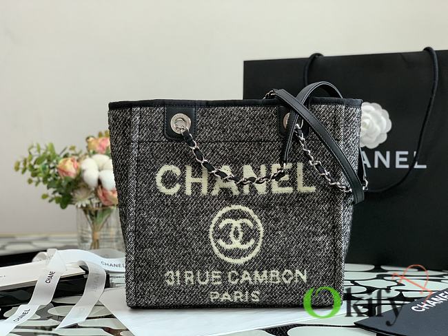 Chanel Shopping Bag 28 Black Canvas  - 1